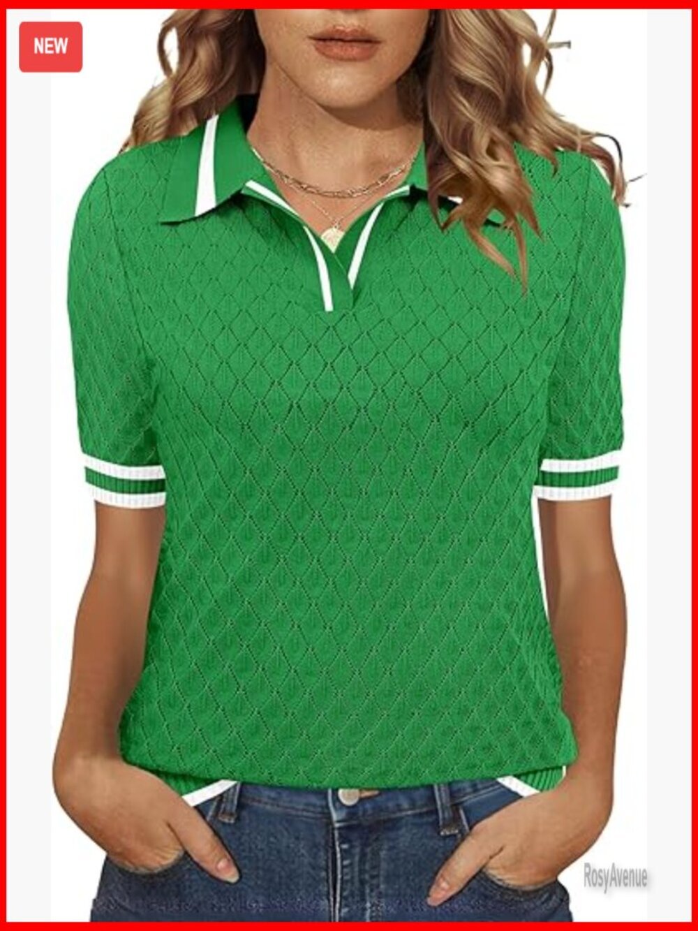 Short Sleeve Knit Polo Sweater V-Neck Lightweight Pullover Business Casual Top